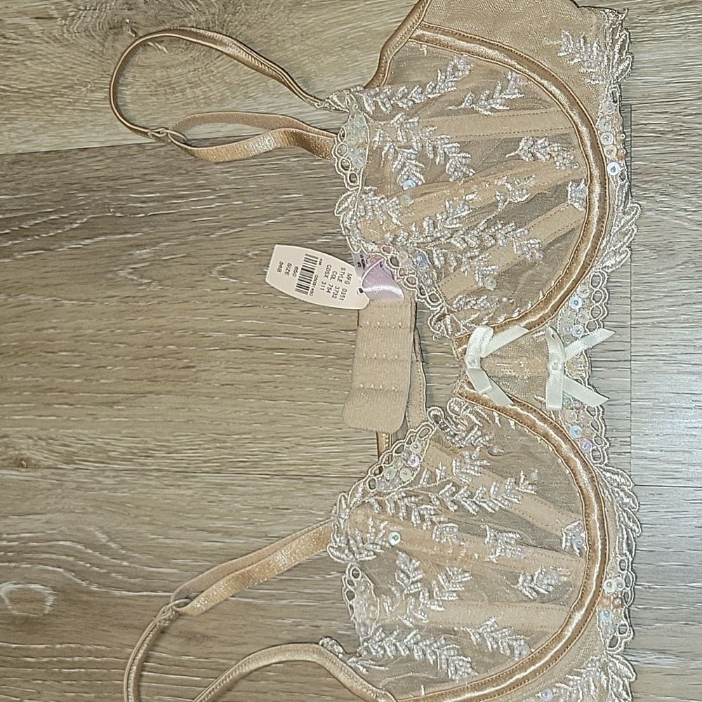 RARE Victoria Secret Runway VS 2003 Blush Pearly Beaded Sheer Regal Bra 36B NWT